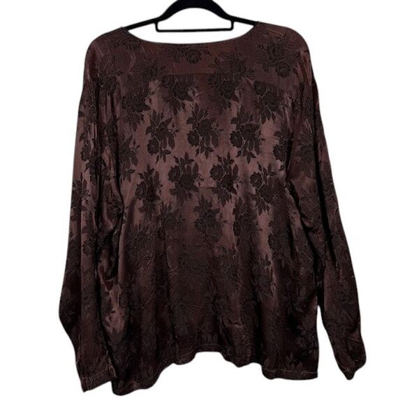 CP Shades Hand Dyed Brown Floral Jacquard Blouse Rayon Satin Size Small - Picture 3 of 10